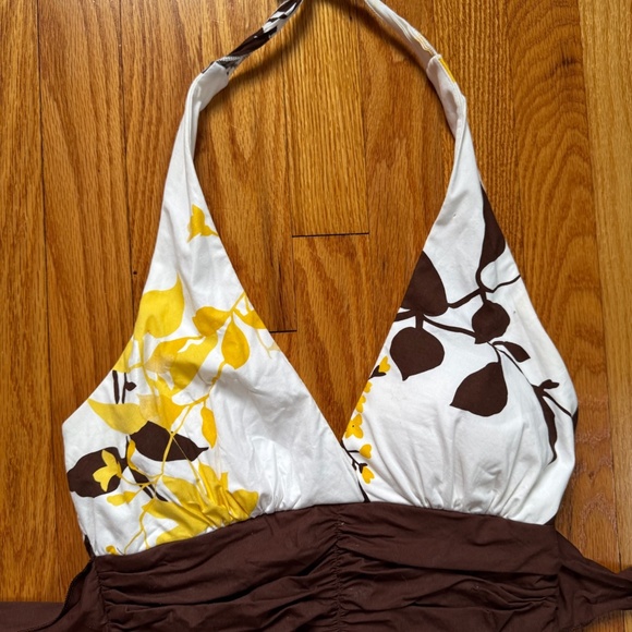 vintage y2k 2000s halter wrap around dress with a floral pattern and lace bottom - Picture 4 of 8